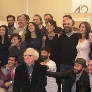 The cast pose with Sheldon Harnick. Photo and video by Corine Cohen